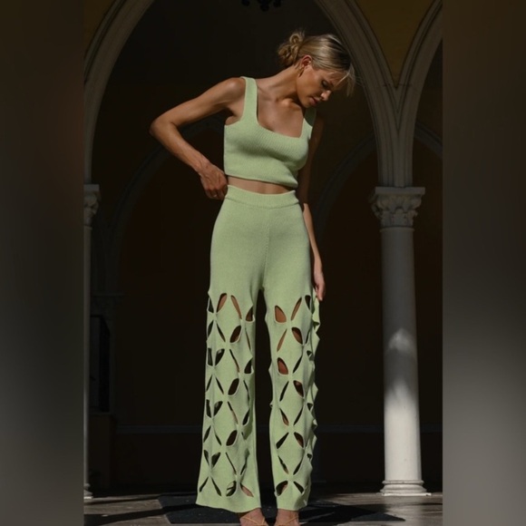 Yllw The Label Taurus Knit Pants – Size XS – Green Wide Leg